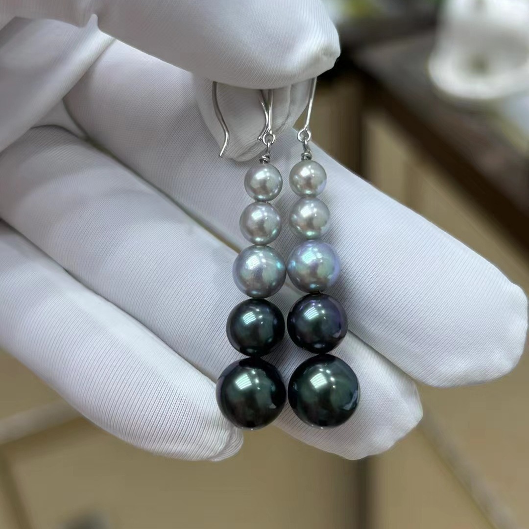 日本进口珍珠成品渐变真多麻大溪地耳线4-9mm高品质珍珠耳环-阿里巴巴