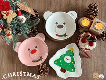 韩国Bridga圣诞熊盘猫狗宠物碗陶瓷不黑下巴慢食碗猫狗粮食盆陶瓷