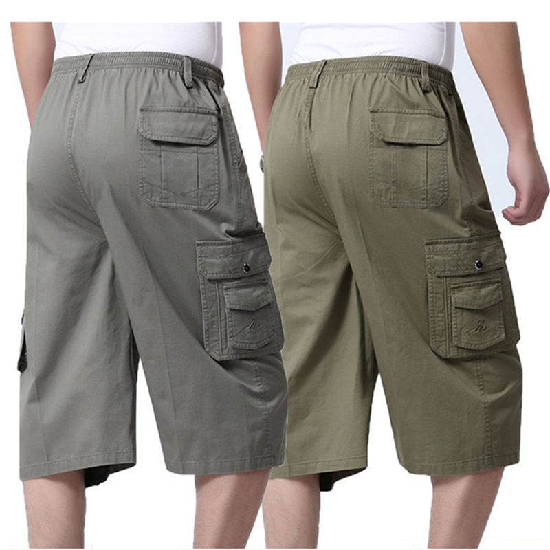 Summer Casual Shorts Men's Loose Dad Middle Pants Middle-Aged and Elderly Cropped Trousers for Men Multi-Pocket Cargo Pants Beach Pants