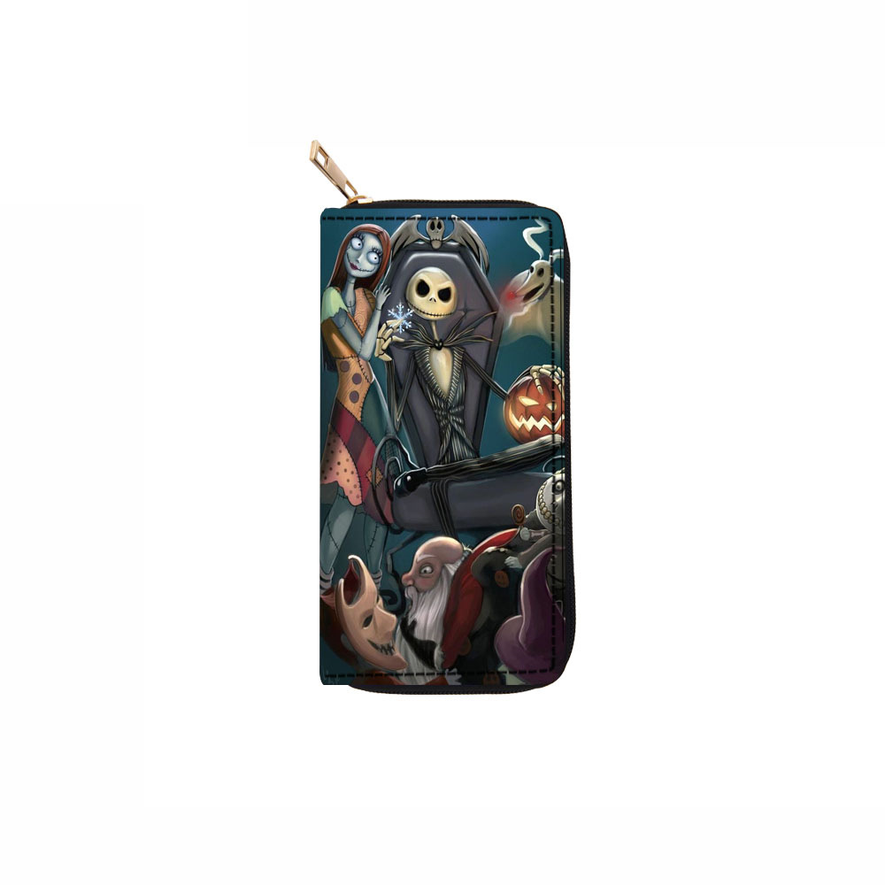 SOURCE Skull Pu Long Zip Wallet The Nightmare Before Christmas Clutch Wallet Picture Printing Single and Double Pull Bag