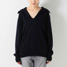 日韩女装 黑色日系大翻领针织衫 宽松长袖套头气质外穿毛衣NK0019