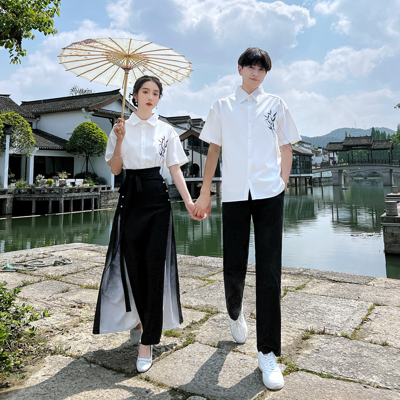 夏情侣装男女高中生班服学院风中国风毕业照舞台装合唱演出服套装