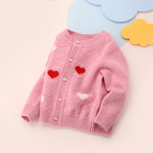 新款女童山羊绒开衫秋冬保暖圆领韩版外套粉色单排扣