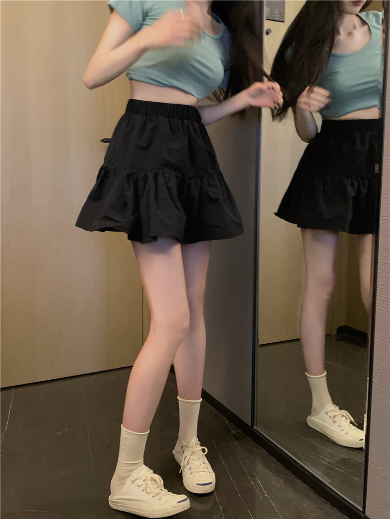 荷叶边百褶裙半身裙女夏季减龄高腰a字裙显瘦短裙小个子百搭裙子