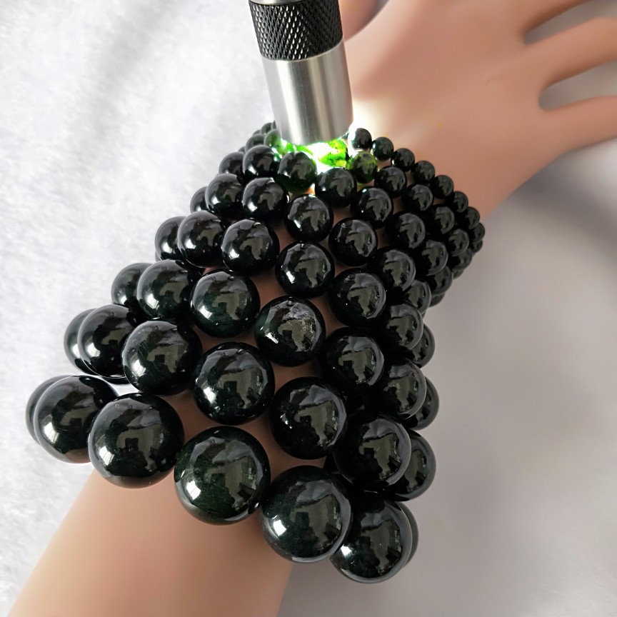 【定制】新疆活磁黑玉手链墨绿玉圆珠手链佛珠dy