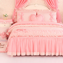 1F31四件套床裙纯棉公主风床上用品儿童粉色床罩被套女