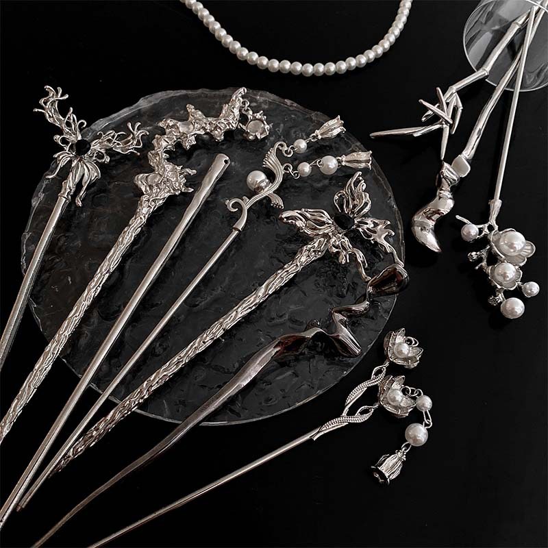 New Chinese Style Liquid Silver Metal Butterfly Hairpin High-Grade Design Niche Ancient Style Hair Ornaments Female Hair Clasp Accessories