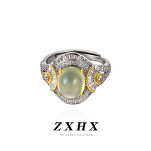 轻奢个性满钻时尚小众设计感s925银镶嵌葡萄石活口可调节食指戒指