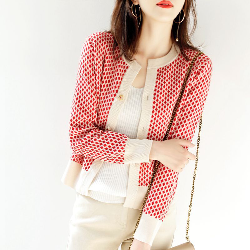 捡漏外贸意大利女装时尚拼色开衫外套宽松显瘦气质针织衫谭逢平