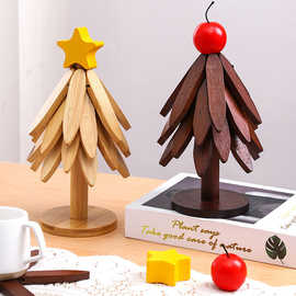 圣诞树隔热垫创意餐垫桌杯垫实木防烫耐高温锅垫餐边柜摆件装饰品