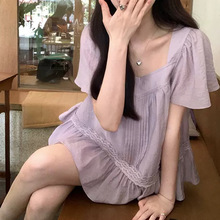 YUEJUXING/24ss紫薯芋泥 低饱和系甜美人棉上衣衬衫短袖设计感潮