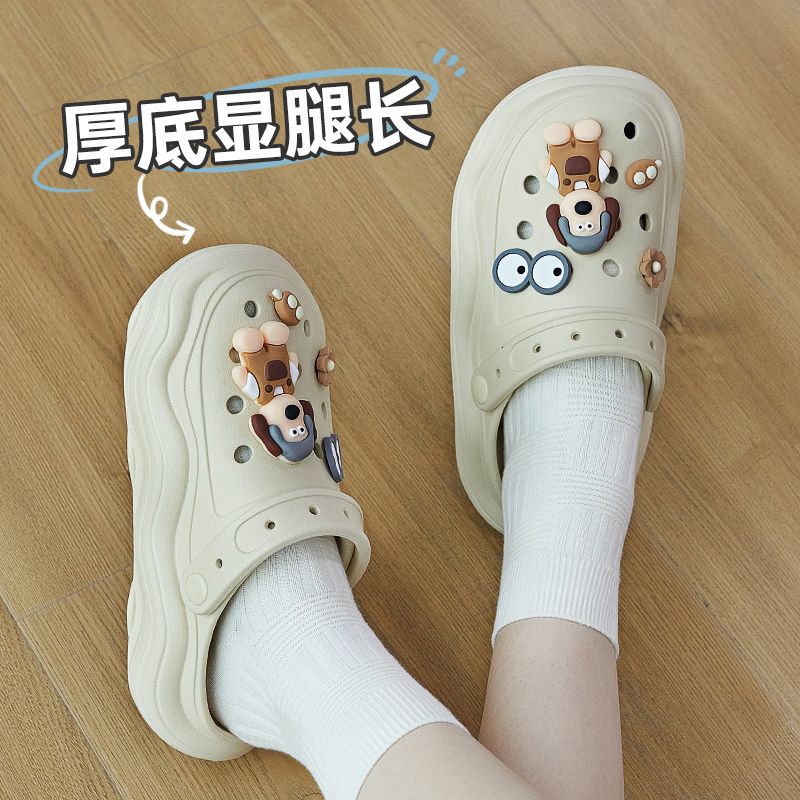 women‘s optimized hole shoes 2023 summer new closed toe half slippers thick bottom couple outdoor non-slip beach shoes