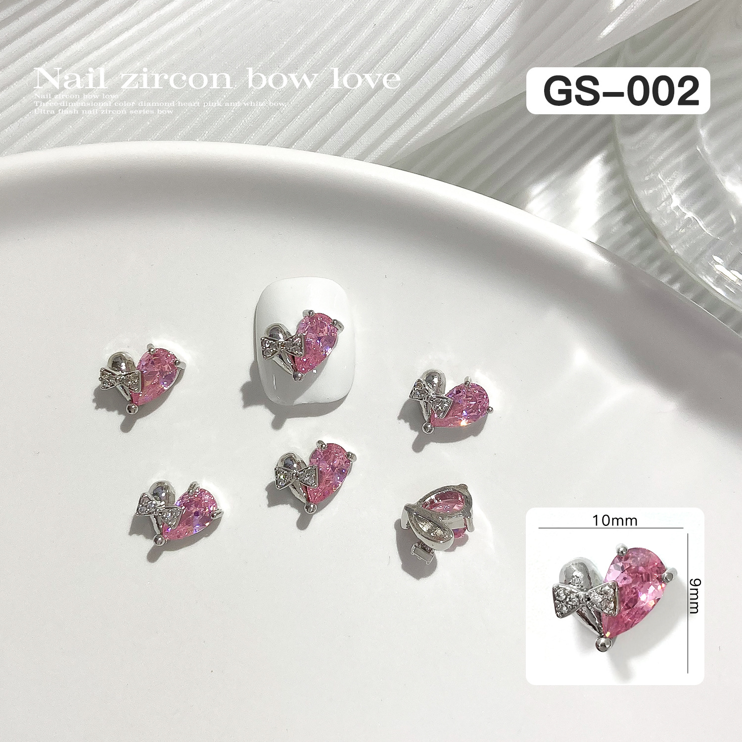 Nail Art Zircon 2022 New Love Heart Bow Tie Pink Rhinestone Internet Hot Nail Jewelry