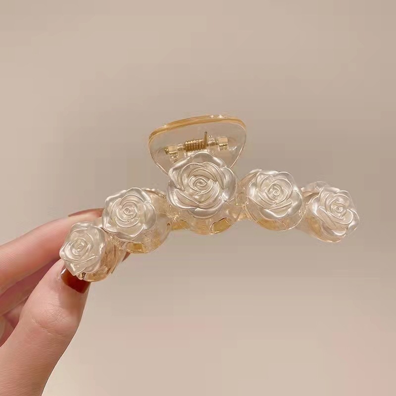 Fresh Sweet Camellia Large Grip Retro Back Head Hair Claw Light Luxury Temperament Barrettes Simple Flower Hair Accessories