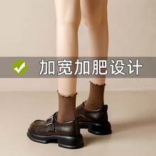 加肥加宽小皮鞋2024春季新款单鞋乐福鞋黑色棕色坡跟