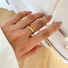 钛钢镀18K金色保色戒指女韩国简约气质个性基本款欧美叠戴食指潮