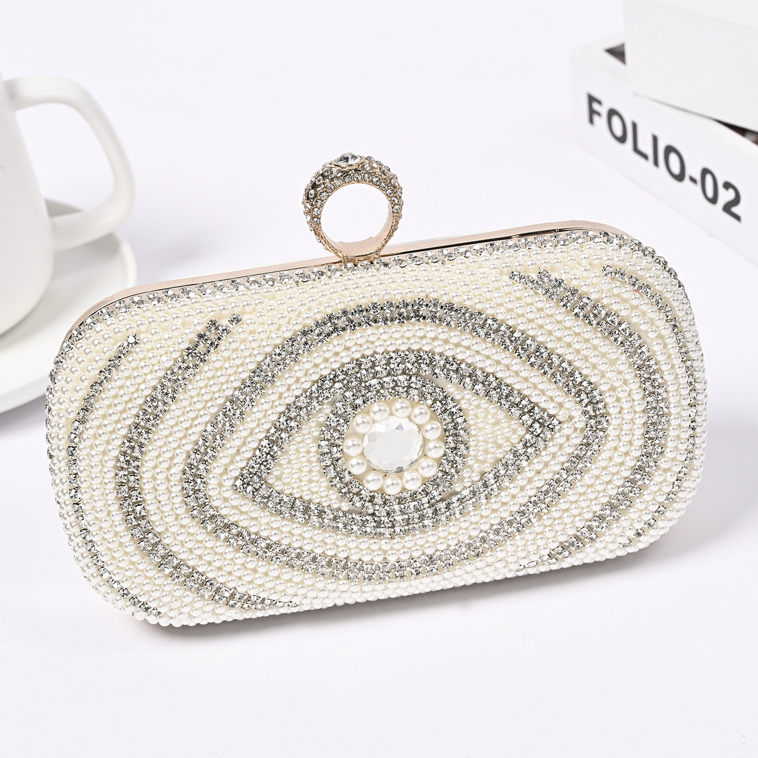 欧美跨境新款珍珠镶钻手拿包晚宴包 宴会旗袍女包礼服珍珠宴会包