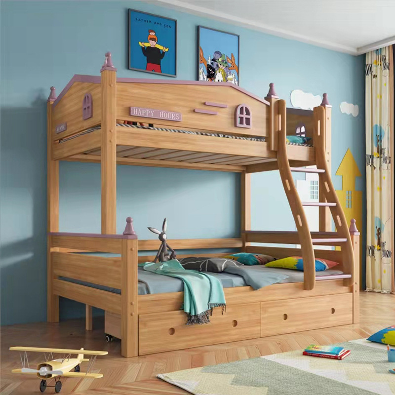 Children's Double-Layer Solid Wood Double Bed Drawer Combination Step Step Ladder Cabinet Ladder Bunk Bed Wholesale