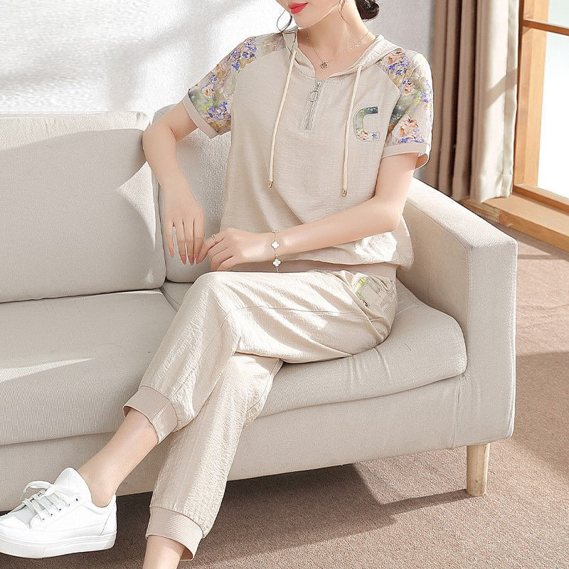 中老年妈妈运动套装胖妹妹大码女装200斤夏季宽松遮肉休闲两件套夏季