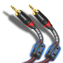 3.5mm尼龙编织音频线 高保真双屏蔽磁环全铜AUX辅助连接线