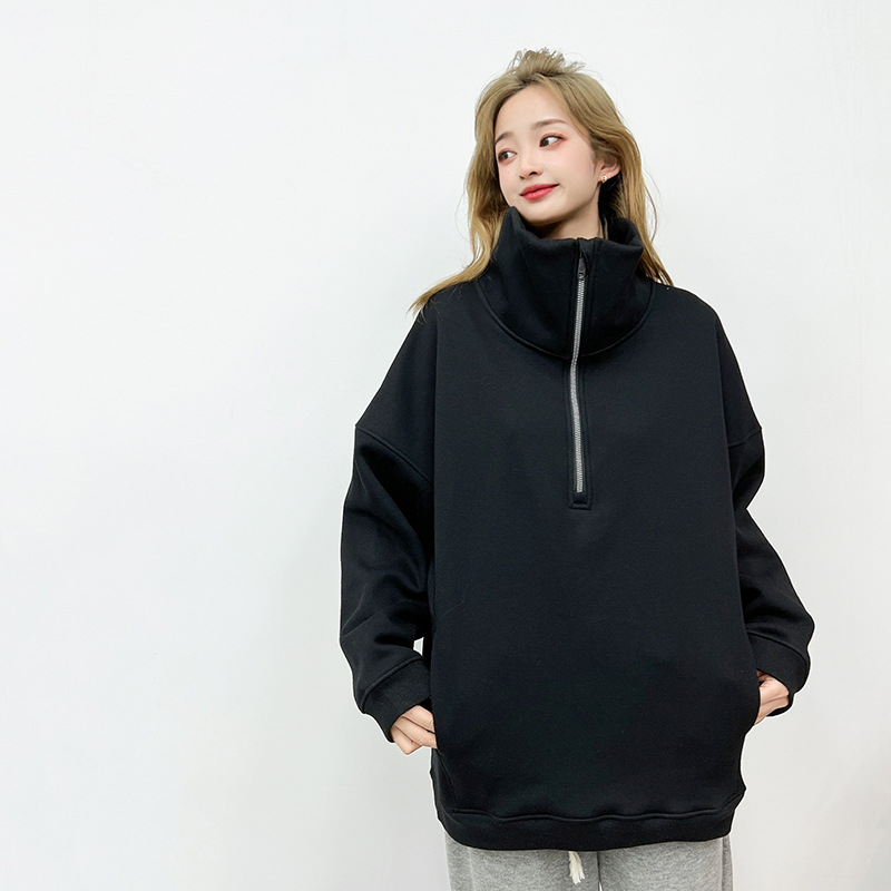 lulu同款女士半拉链外套加绒 女生运动休闲拉绒半拉链高领卫衣