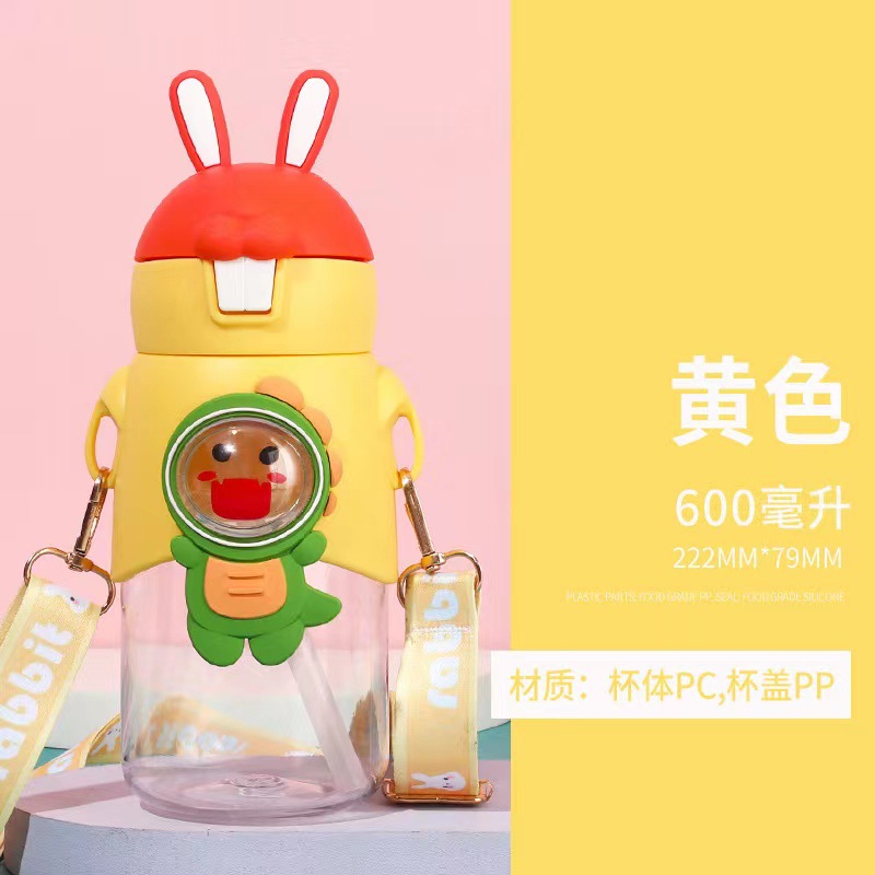 New Summer Children's Cups Good-looking Drop-Proof and Leak-Proof Baby Learn to Drink Straw Lanyard Water Bottle Cartoon Big Belly Cup