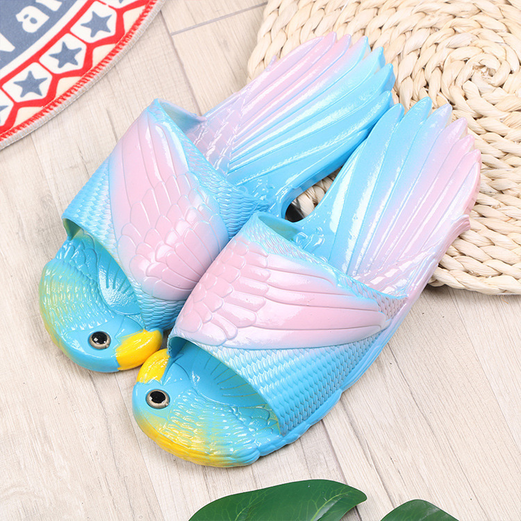 2023 New Summer Slippers PVC Cartoon Creative Personalized and Cute Parent-Child Parrot Bird Casual Women's Slippers Wholesale