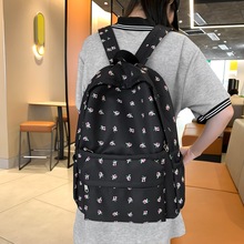 新款双肩包女韩版横拉链书包休闲大容量印花可爱电脑背包一件代发
