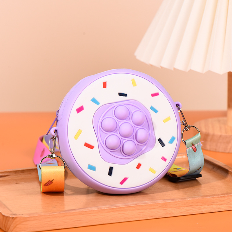 Cute Donut Coin Purse Mouse Killer Pioneer Silicone Crossbody Small Bag Squeezing Toy Bubble Kid's Messenger Bag Female