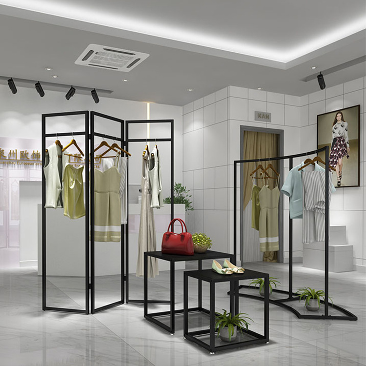 服装店中岛架流水台组合时尚女装店陈列架货架展台橱窗挂衣架落地