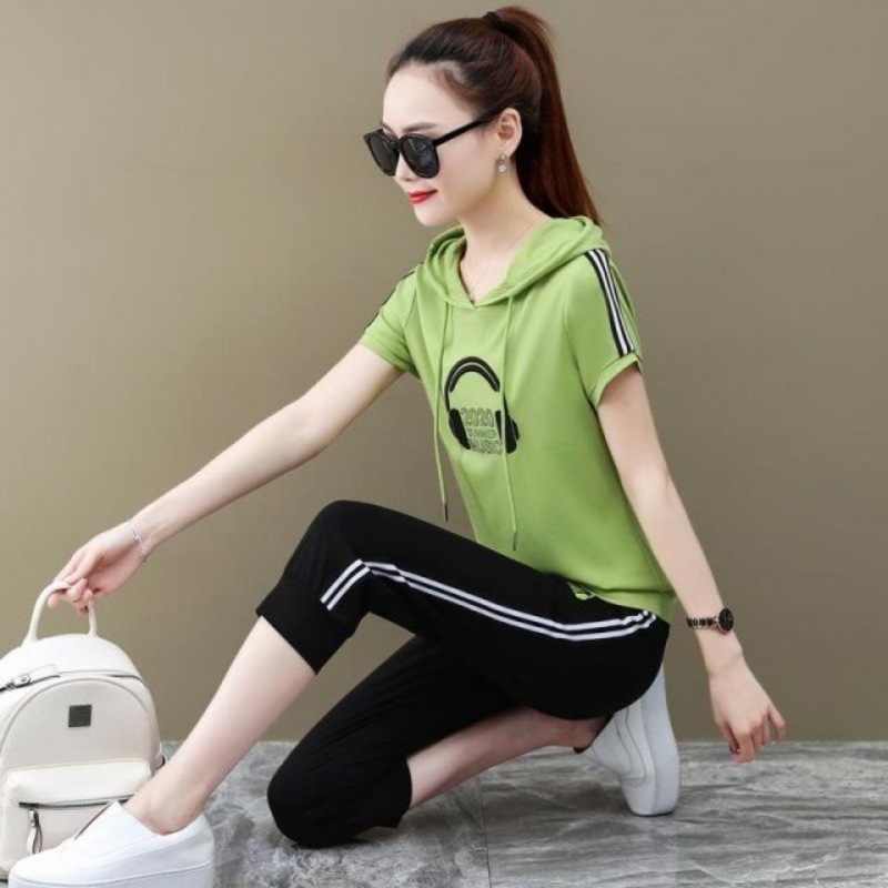 休闲运动套装女 夏衣服女韩版宽松短袖 夏季时尚学生少女服两件套