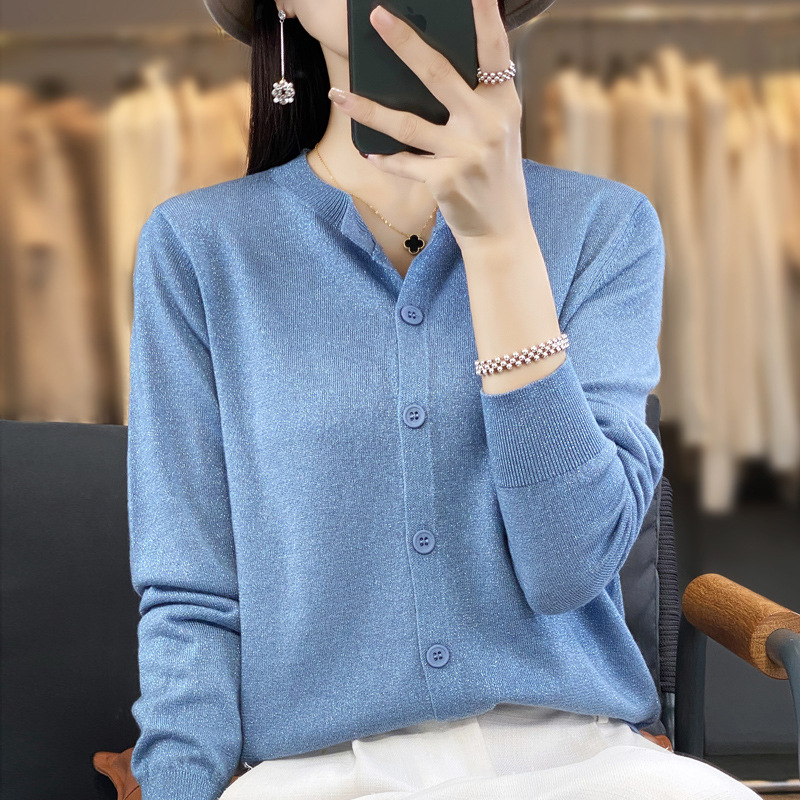 Fashion 2023 Autumn Style Elegant Wool Cardigan round Neck Regular Sweater Women's Knitwear Factory Direct Sales