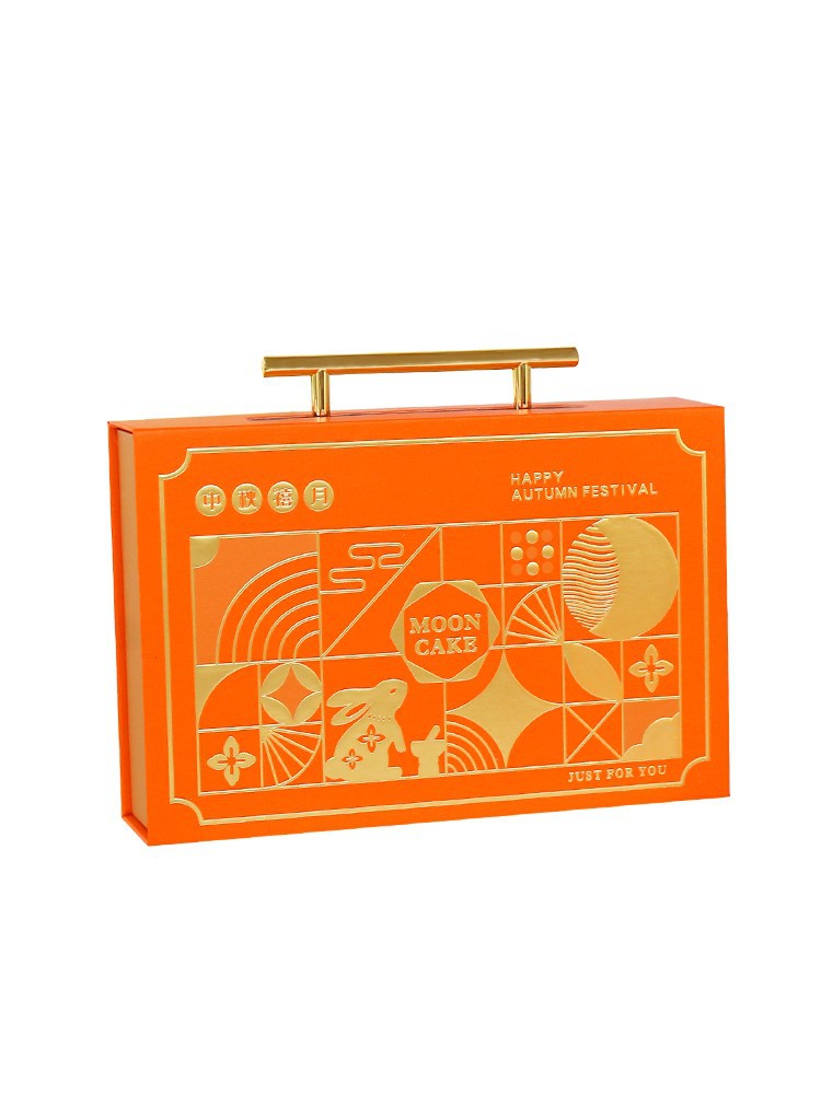 2022中秋月饼礼盒欧式烫金橙色包装盒6 8粒80克50g手提蛋黄酥硬盒