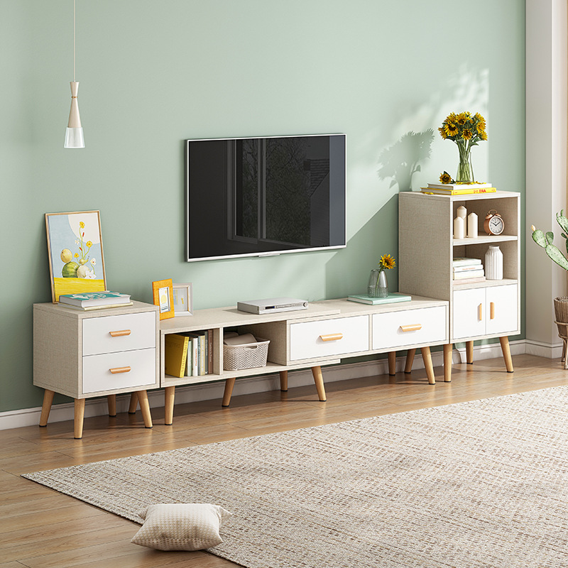 电视柜现代简约高款客厅小户型主卧室电视柜茶几组合伸缩墙柜简易