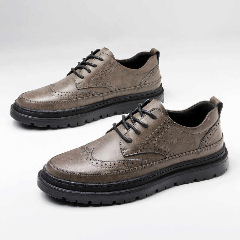 plover男士休闲鞋2023新款厚底百搭单鞋二层牛皮潮流鞋子一件代发
