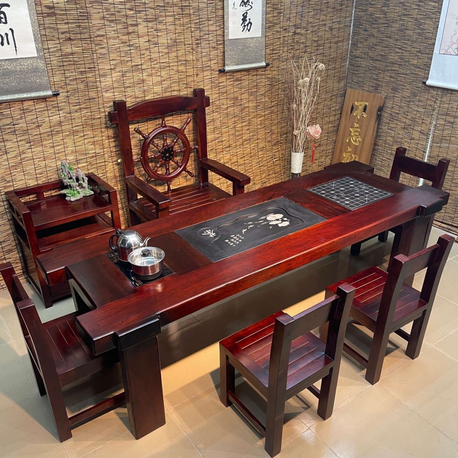 老船木茶桌椅组合实木明清古典家用客厅办公泡茶茶几功夫禅意茶台