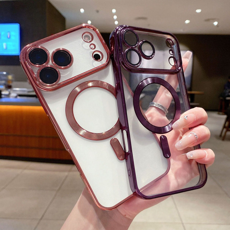 适用iPhone16Pro Max手机壳电镀透明磁吸苹果17Air带镜头膜保护套