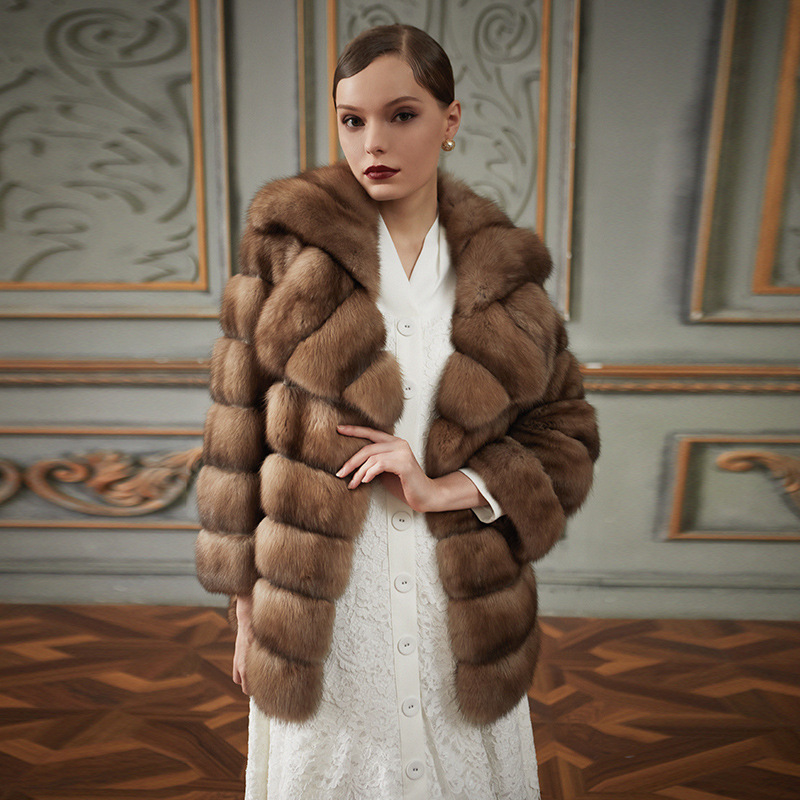 俄罗斯紫貂满天星水貂整貂皮草外套女新款时尚气质洋气貂皮大衣