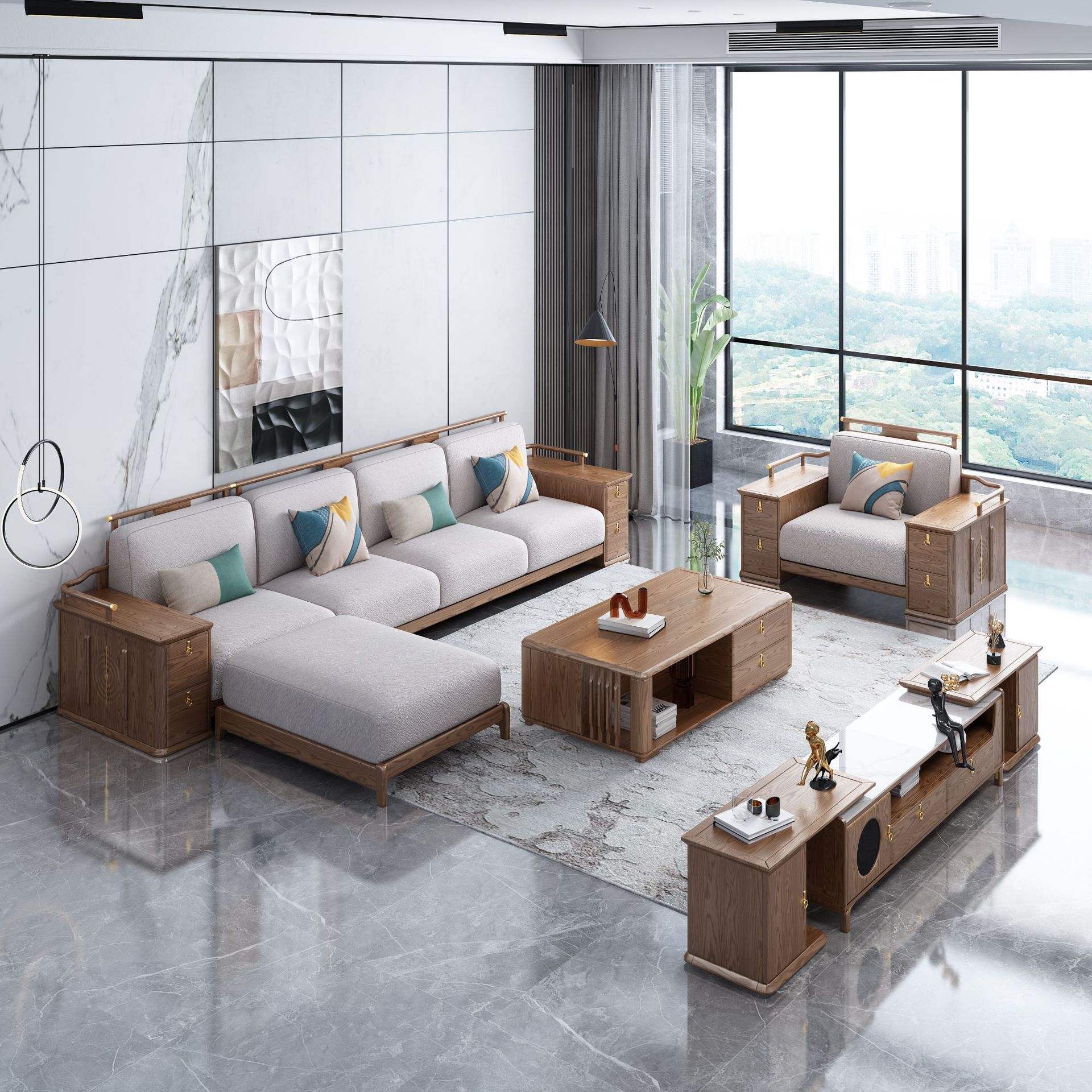 新中式白蜡木沙发实木现代轻奢组合沙发