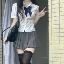 学姐系带修身衬衫原创上衣短袖白色衬衣女夏季韩版jk衬衫收腰制服