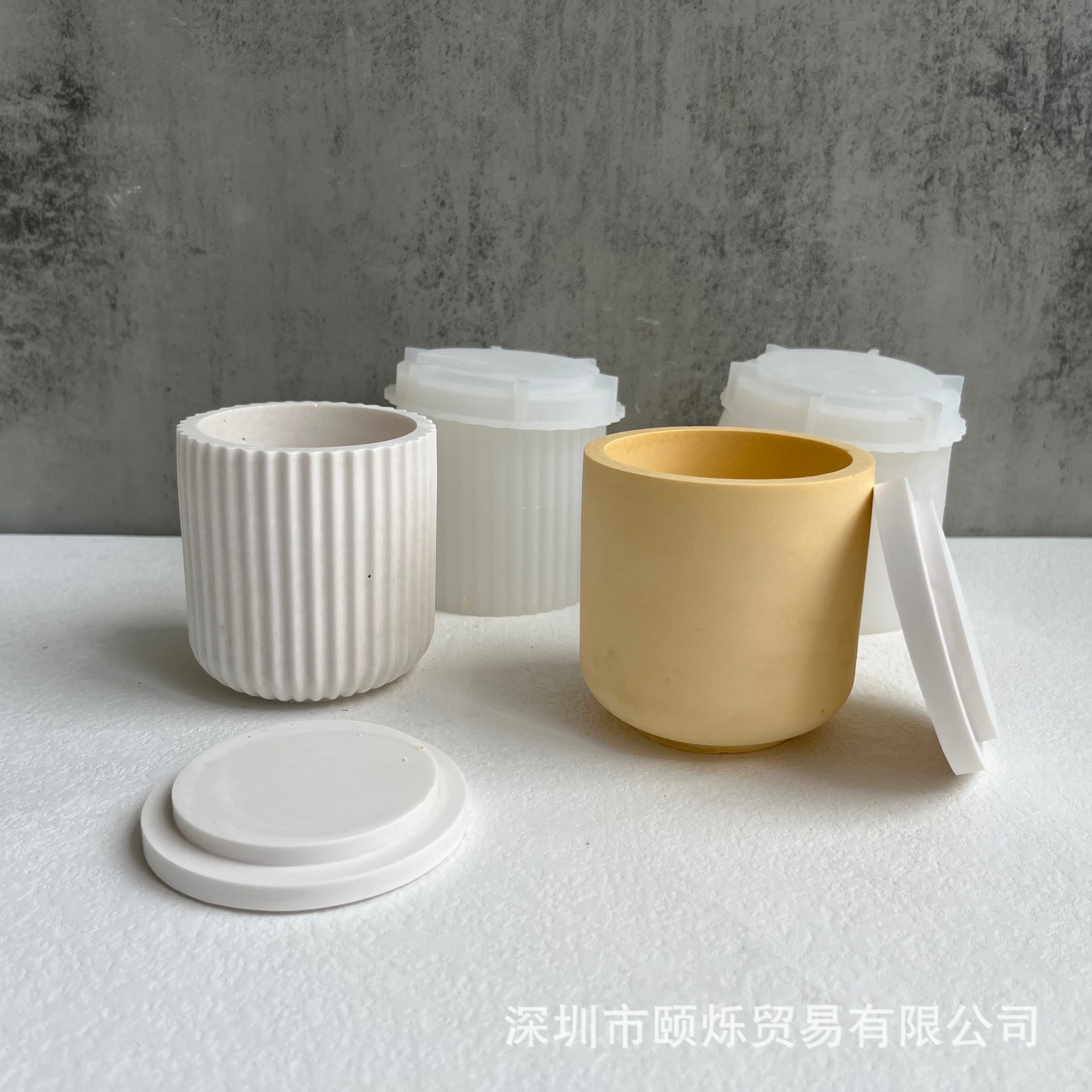 Round with Lid Candle Cup Silicone Mold Storage Box Vertical Stripes Thin Mirror Epoxy Plaster Mold New