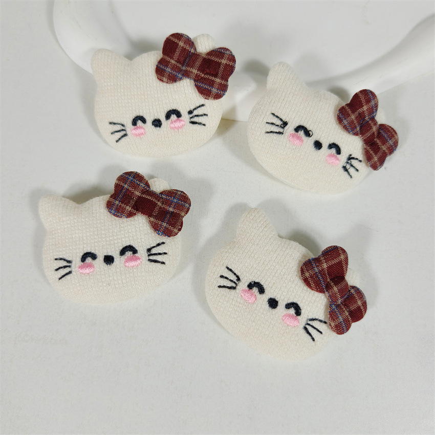 甜美毛绒格纹蝴蝶结猫咪发饰发卡 刘海夹碎发夹DIY发卡发饰品辅料