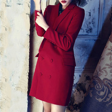 韩版明星同款红色西装裙女时尚气质外套英伦风西服连衣裙中款