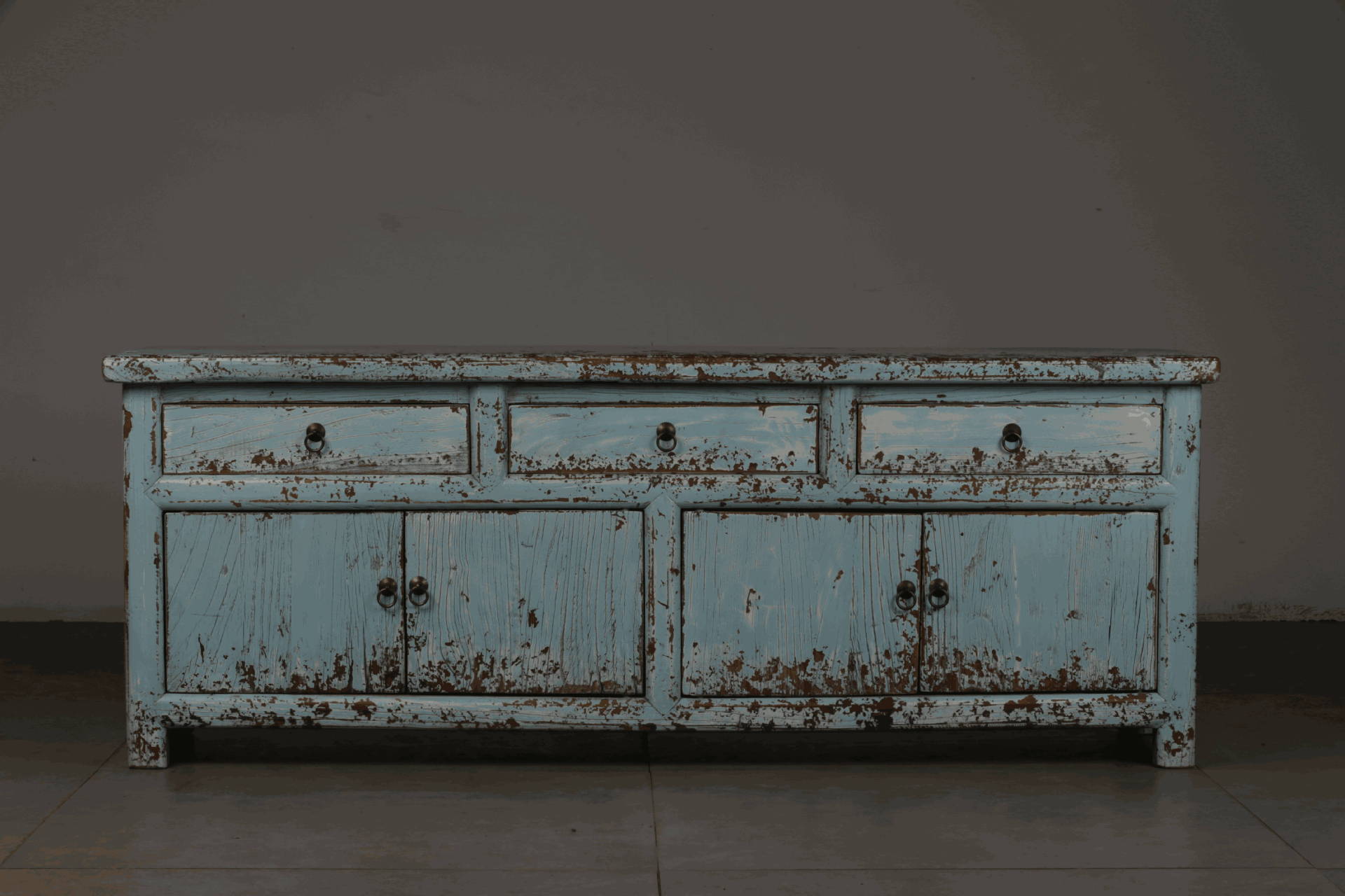 艺术家具)彩漆做旧工艺餐边柜 老松木实木柜子门柜田园复古