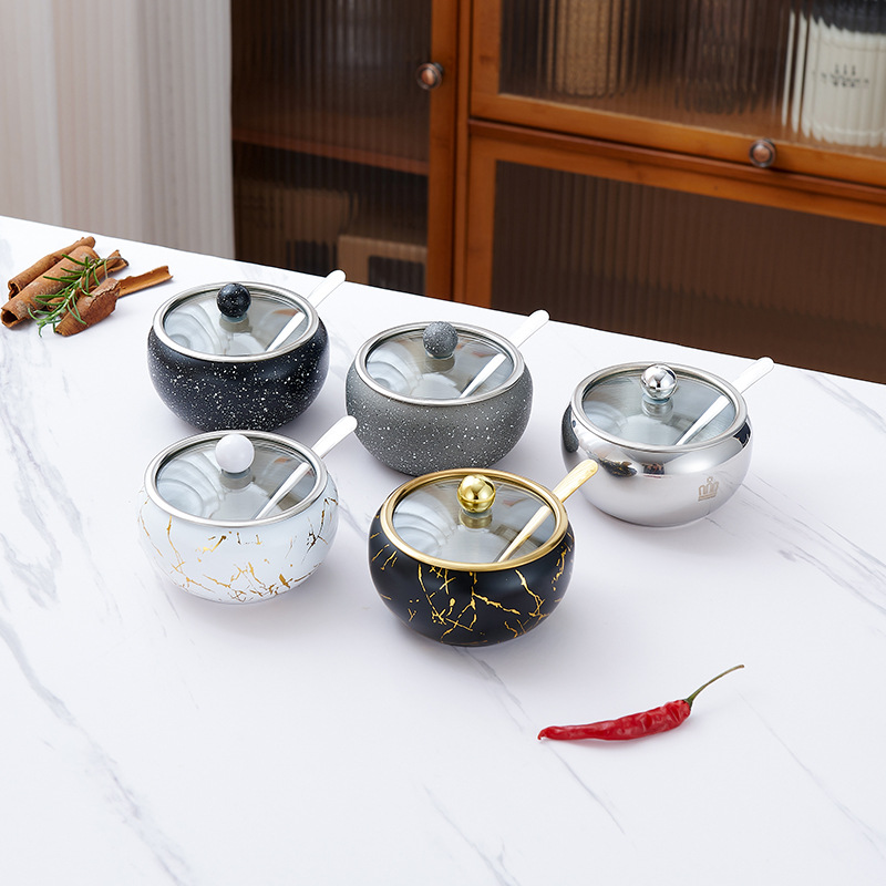 加厚不锈钢调料罐三件套大容量家用装盐罐子味精糖调味罐厨房用品