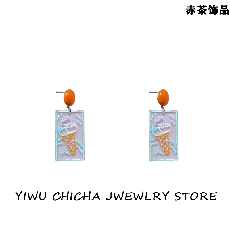 2023925 Silver Needle Hyuna Same Style Fresh Three-Dimensional Printing Transparent Acrylic Earrings Korean Simple Earrings