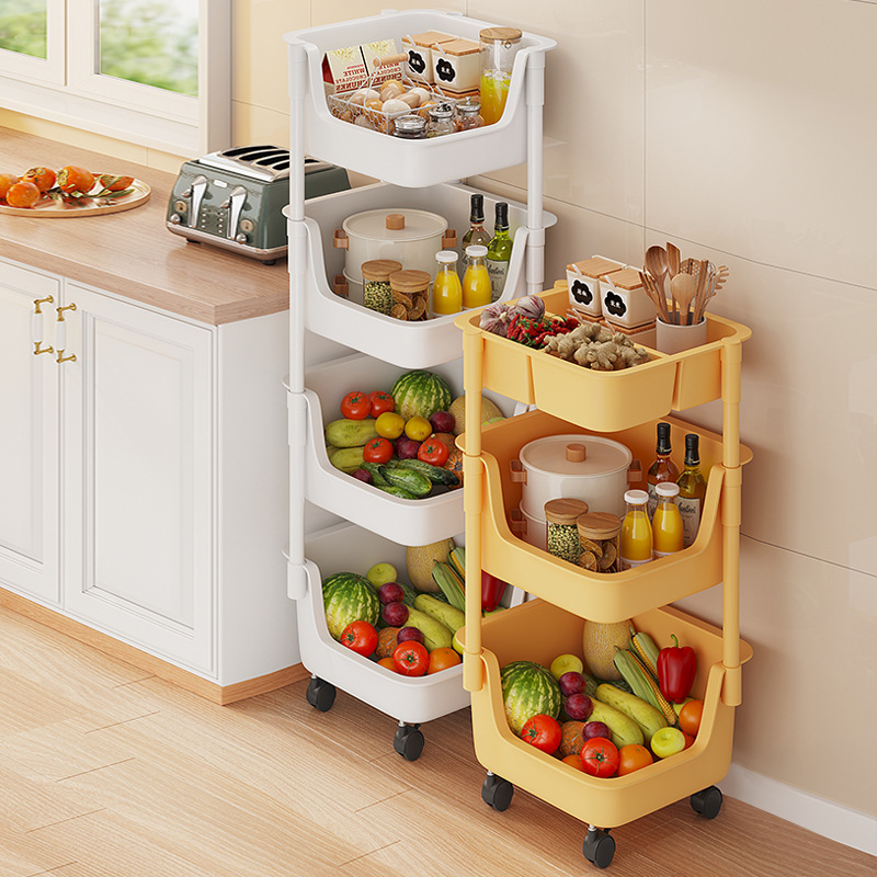 Kitchen Shelf Household Floor Trolley Multi-Layer Vegetable Basket Multi-Functional Seasoning Storage Shelf Household Complete Collection