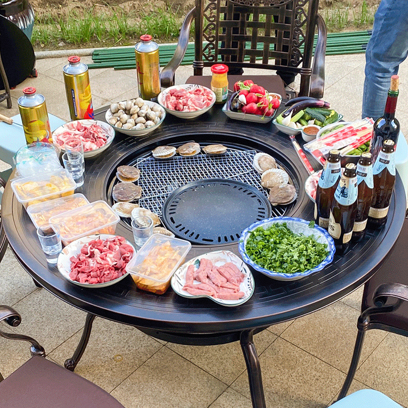 烧烤架户外烧烤桌烧烤炉家用炭烤烤肉桌庭院室外桌椅商用圆形烤台