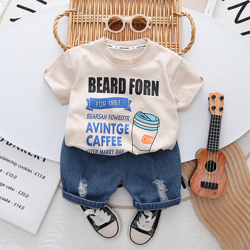 2024 New Boys and Girls Summer Wear Suit Korean Style Children's Korean Style Fashionable round Neck Short Sleeve Two-Piece Short Sleeve Suit