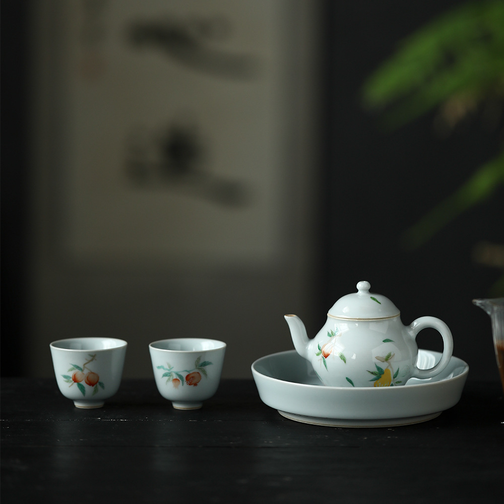 粉彩手绘陶瓷茶壶景德镇三多手绘单壶中式小号家用泡茶器功夫茶具